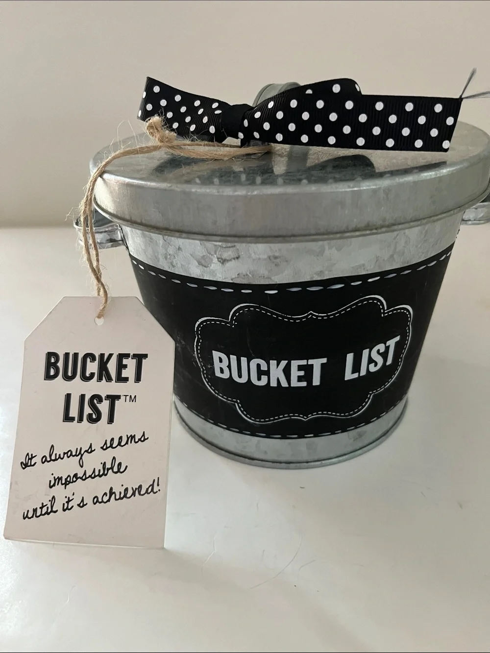 Bucket List Galvantzed Bucket with Achievement cards